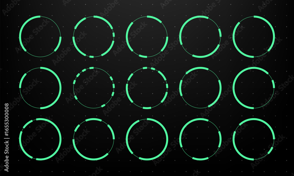 Poster green hud vector graphics elements illustrating circular interfaces. digital display for futuristic 