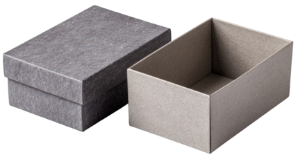 Open Gray Rectangular Box and Lid with Textured Surface Detail.