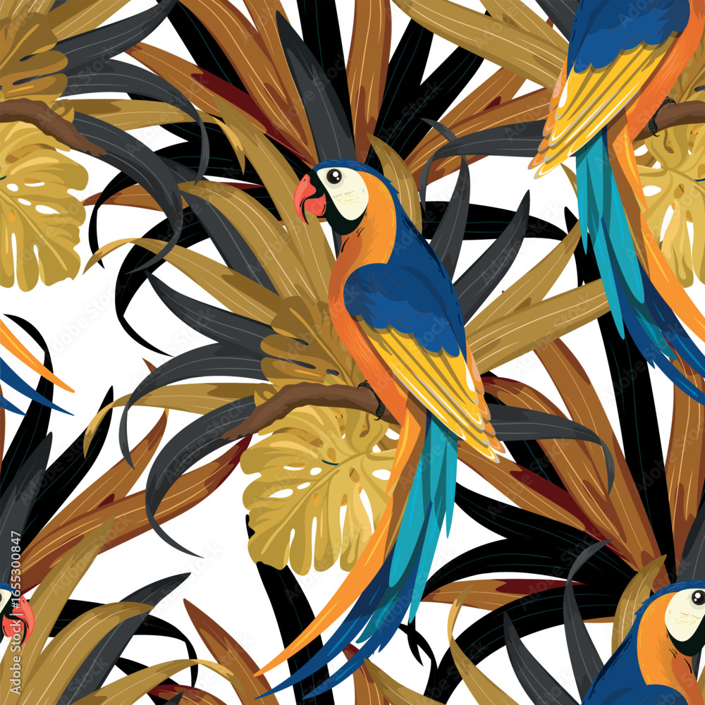 Poster leaves with parrot abstruct background vector design