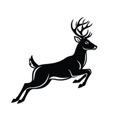 A stylized black silhouette of a leaping deer with prominent antlers, isolated on white.