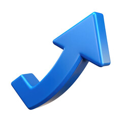 3d blue upward arrow isolated on transparent background