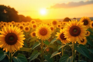 Fototapeta premium Golden Hour Sunflowers Abundant Autumn Harvest in Picturesque Countryside