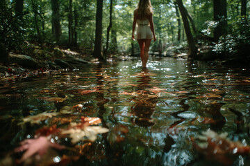 Barefoot Walk in a Forest Stream