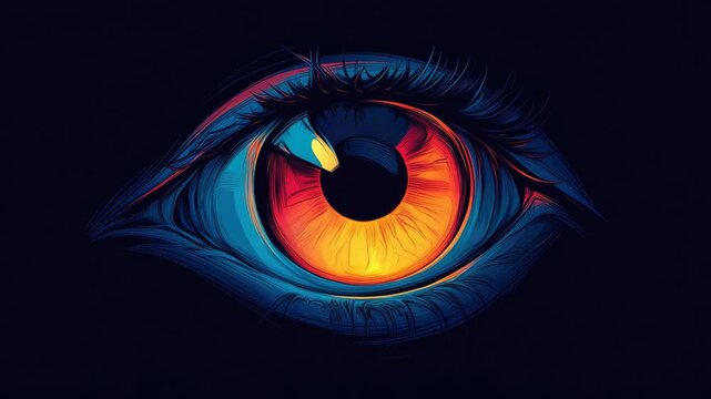 Digital art of an eye with vibrant colors and detail.