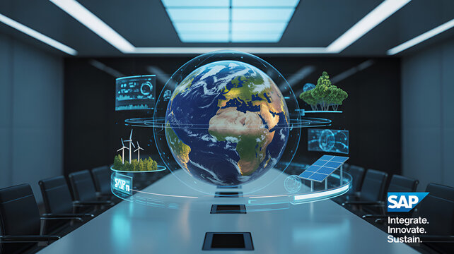 Sap integrates innovation for sustainability with earth globe in meeting room