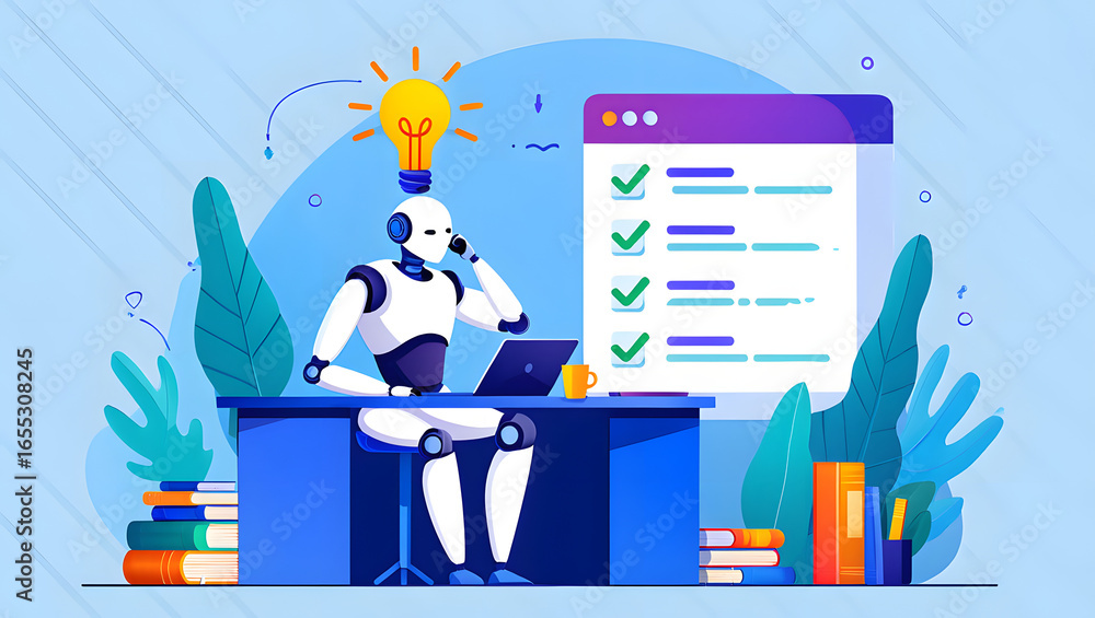 Fototapete illustration graphics in flat design style. artificial intelligence at work. light bulb with an idea