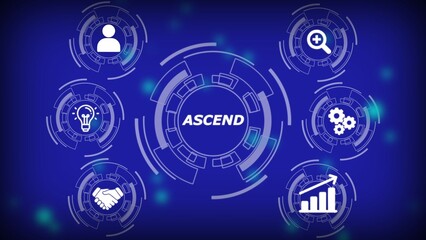 Digital infographic with icons for business growth and success on a blue background image