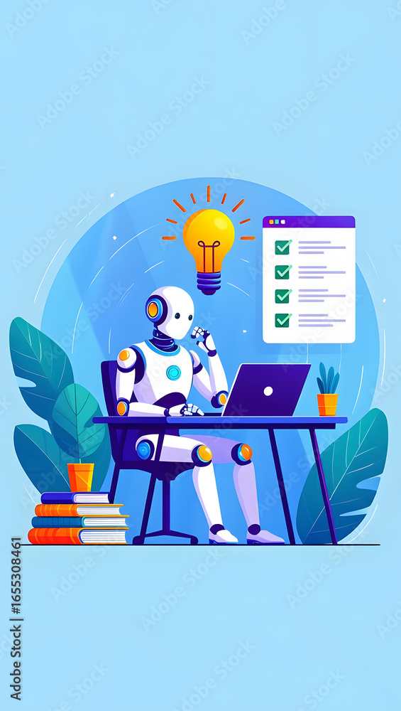 Fototapete illustration graphics in flat design style. artificial intelligence at work. light bulb with an idea