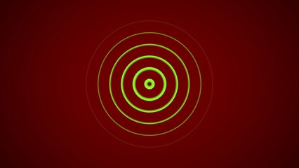 Concentric neon green circles on a dark red background ring ripple