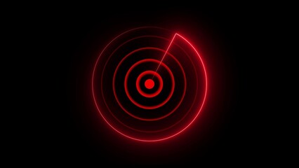 Red Neon Radar Screen Display with Circular Waves and Sweep Line sonar technology