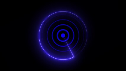 Glowing Blue Radar Screen with Concentric Circles and Sweep Line sonar scan