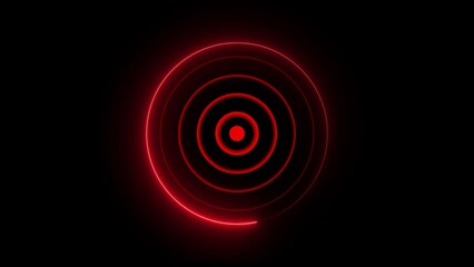 Red Neon Concentric Circles Pulsating on Black Background rings