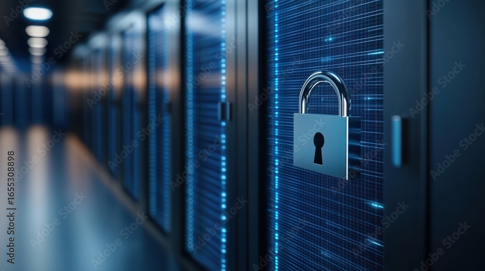Aufkleber secure data storage in digital server room with lock symbolizing protection