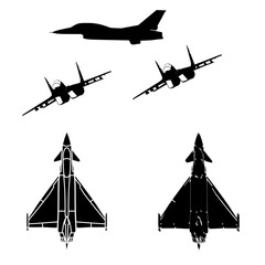 Vector high quality illustration silhouette of the multirole aircraft Eurofighter isolated on white background