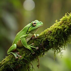 Javan tree frog on aitting on branch, flying frog on branch, tree frog on branch