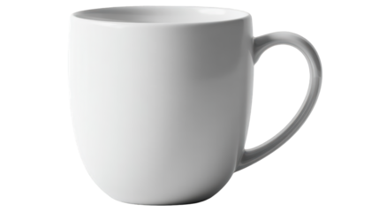 Sleek White Porcelain Mug with Curvaceous Body and C-Shaped Handle.