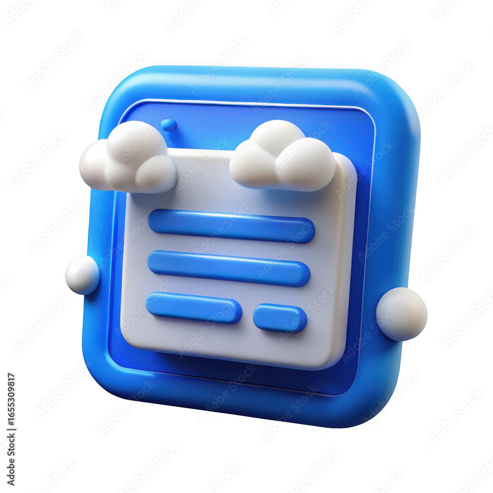 Poster 3d blue cloud computing icon with data elements isolated on transparent background