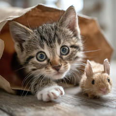 Playful Kitten in a Paper Bag