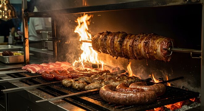 "Parrilla uruguayenne avec saucisses et viande grill&eacute;e au feu de bois"