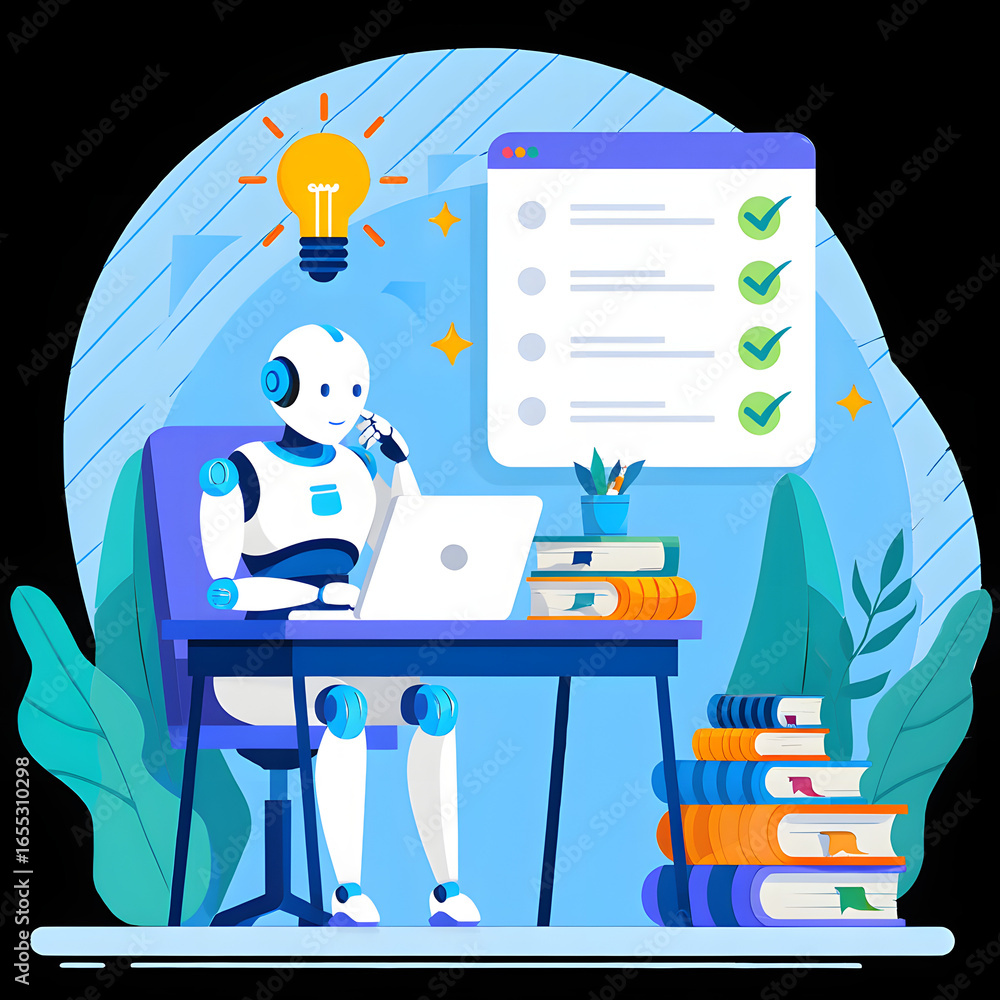 Fototapete illustration graphics in flat design style. artificial intelligence at work. light bulb with an idea