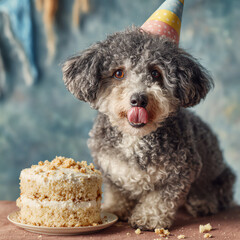 Playful Poodle Celebrating with Birthday Cake