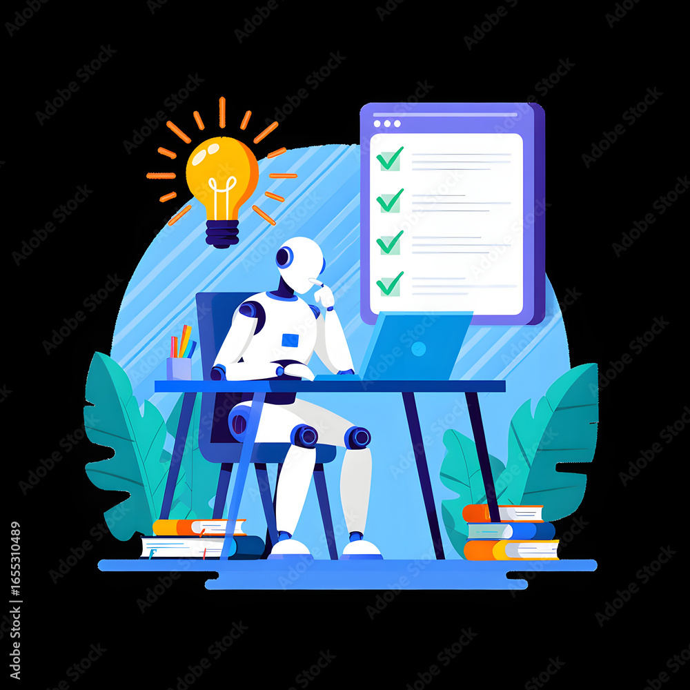 Fototapete illustration graphics in flat design style. artificial intelligence at work. light bulb with an idea