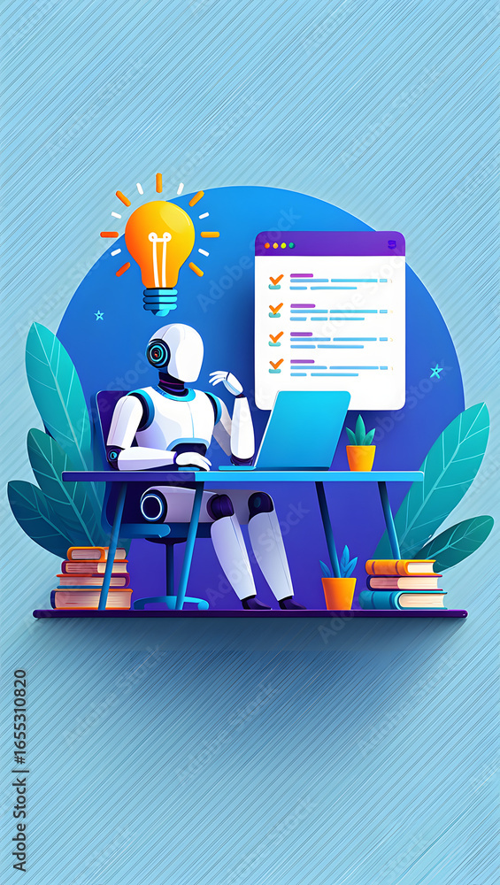 Fototapete illustration graphics in flat design style. artificial intelligence at work. light bulb with an idea