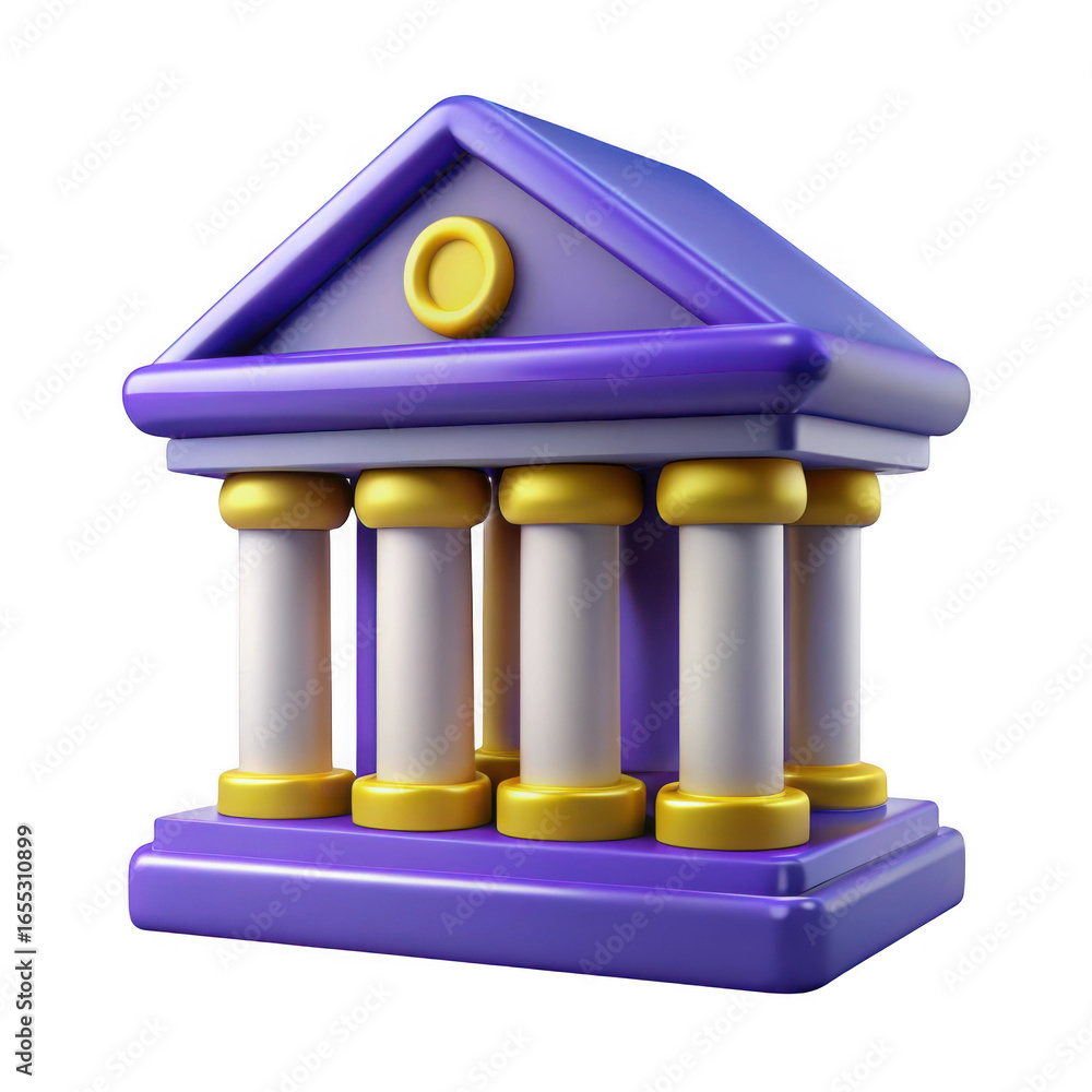 Poster 3d bank building icon with columns isolated on transparent background