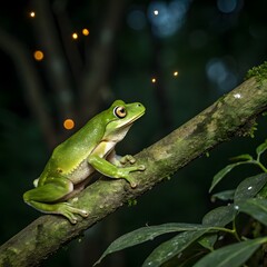 Obraz premium Javan tree frog on aitting on branch, flying frog on branch, tree frog on branch
