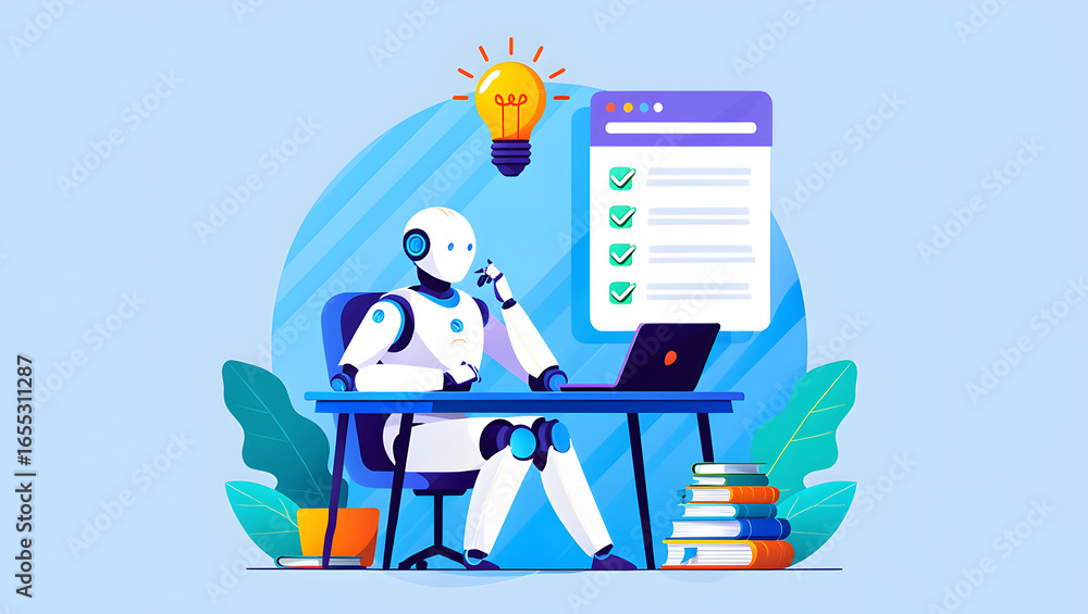 Fototapete illustration graphics in flat design style. artificial intelligence at work. light bulb with an idea