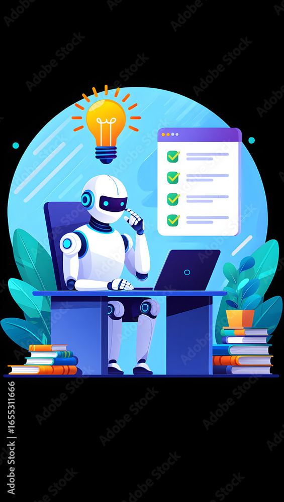 Fototapete illustration graphics in flat design style. artificial intelligence at work. light bulb with an idea