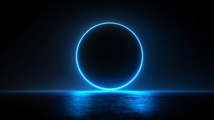 Elegant Blue Circle Light Frame on Black Background for Graphic Design Projects