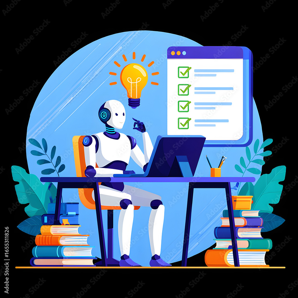 Fototapete illustration graphics in flat design style. artificial intelligence at work. light bulb with an idea