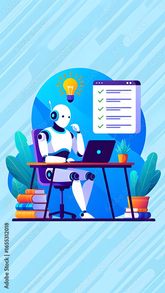 Fototapete illustration graphics in flat design style. artificial intelligence at work. light bulb with an idea