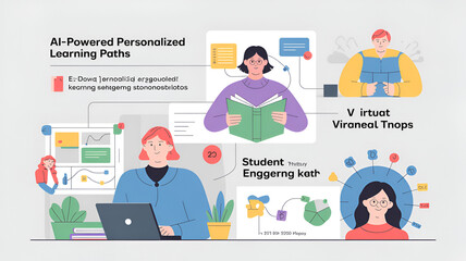 Ai powered personalized learning paths for students isolated on white background