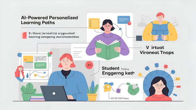 Ai powered personalized learning paths for students isolated on white background