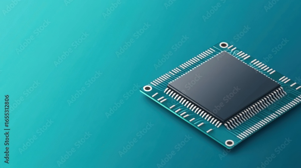 Aufkleber modern microchip on blue background with clean and minimalistic design