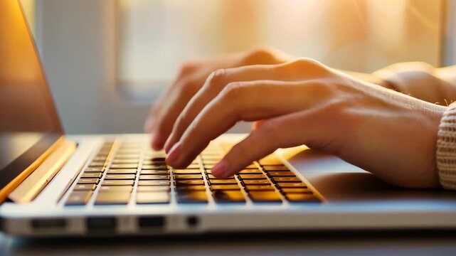 Hands on Keyboard: A focused close-up of hands expertly navigating a laptop keyboard, their rhythmic dance of the fingers is a testament to the modern workspace