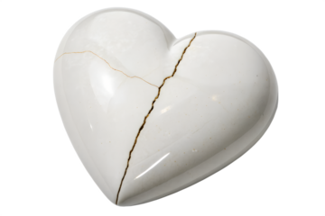 Cracked Heart A Serene White Ceramic Heart Symbolizing Broken Love and Emotional Vulnerability in Minimalism