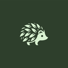 Porcupine forming a leaf silhouette logo in simple minimalist style.