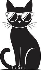 Cat with Sunglasses Silhouette Icon  – Black Vector Design