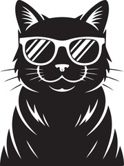 Cat with Sunglasses Silhouette Icon  – Black Vector Design