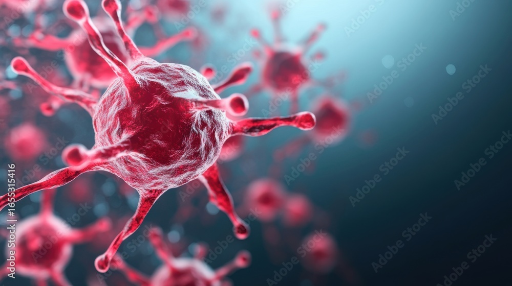 Aufkleber microscopic view of red virus cell structure in abstract science background