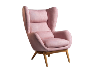 Soft pink armchair with wooden legs