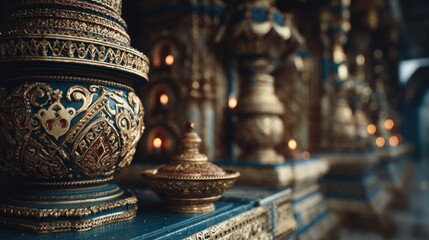 Intricate gold ornamentation of traditional Thai temple artwork displays beauty