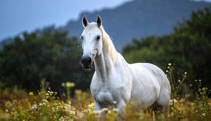 Obraz premium Majestic white horse in a field