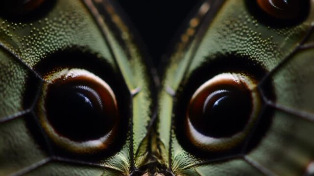 Extreme close up of a butterfly wing showing eye spots and wing texture details
