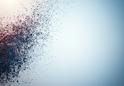 Abstract Network of Red and Blue Nodes Connected by Lines on Light Blue Gradient Background