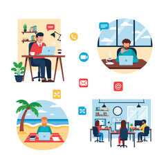 Fototapeta premium Remote Work and Digital Nomad Lifestyle Vector Illustration