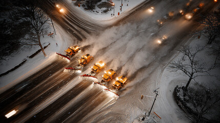 High-drama winter visuals of snow removal equipment battling extreme snowstorms.